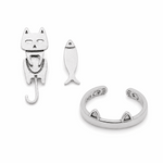 Cat Lover Set: Sleek Kitty Ring & Silver Cat Earrings Amiees