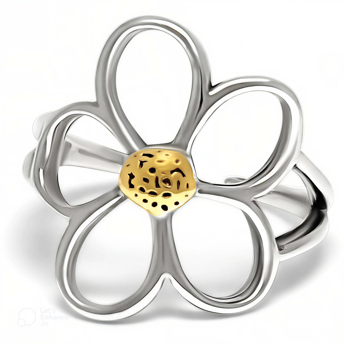 Golden Center Daisy Ring – Silver Flower Statement Ring Amiees