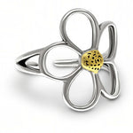 Golden Center Daisy Ring – Silver Flower Statement Ring Amiees