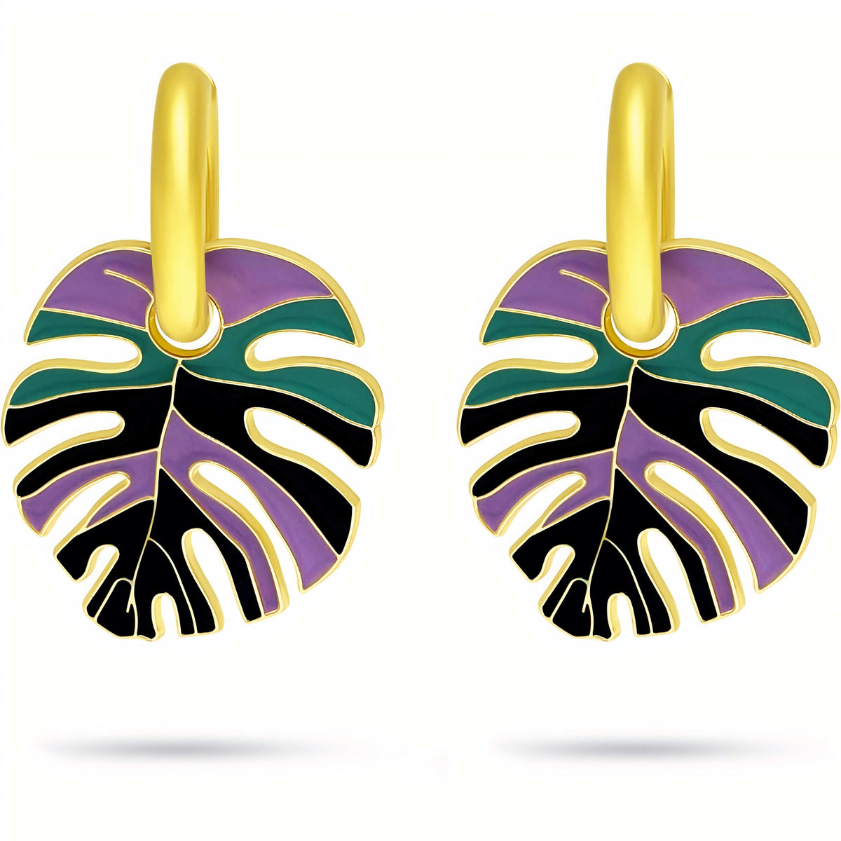 Tropical Monstera Leaf Huggie Earrings Amiees