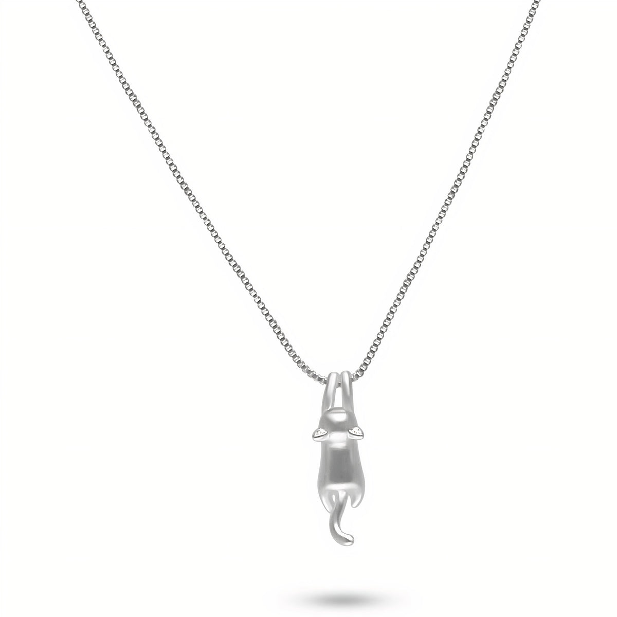 Hanging Kitty Necklace – Minimalist Cat Charm in Brushed Silver Amiees