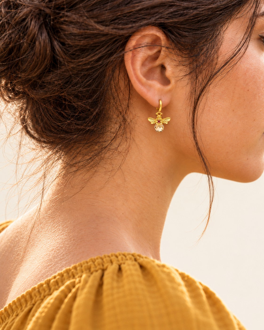 Honeybee Charm Gold Huggie Earrings