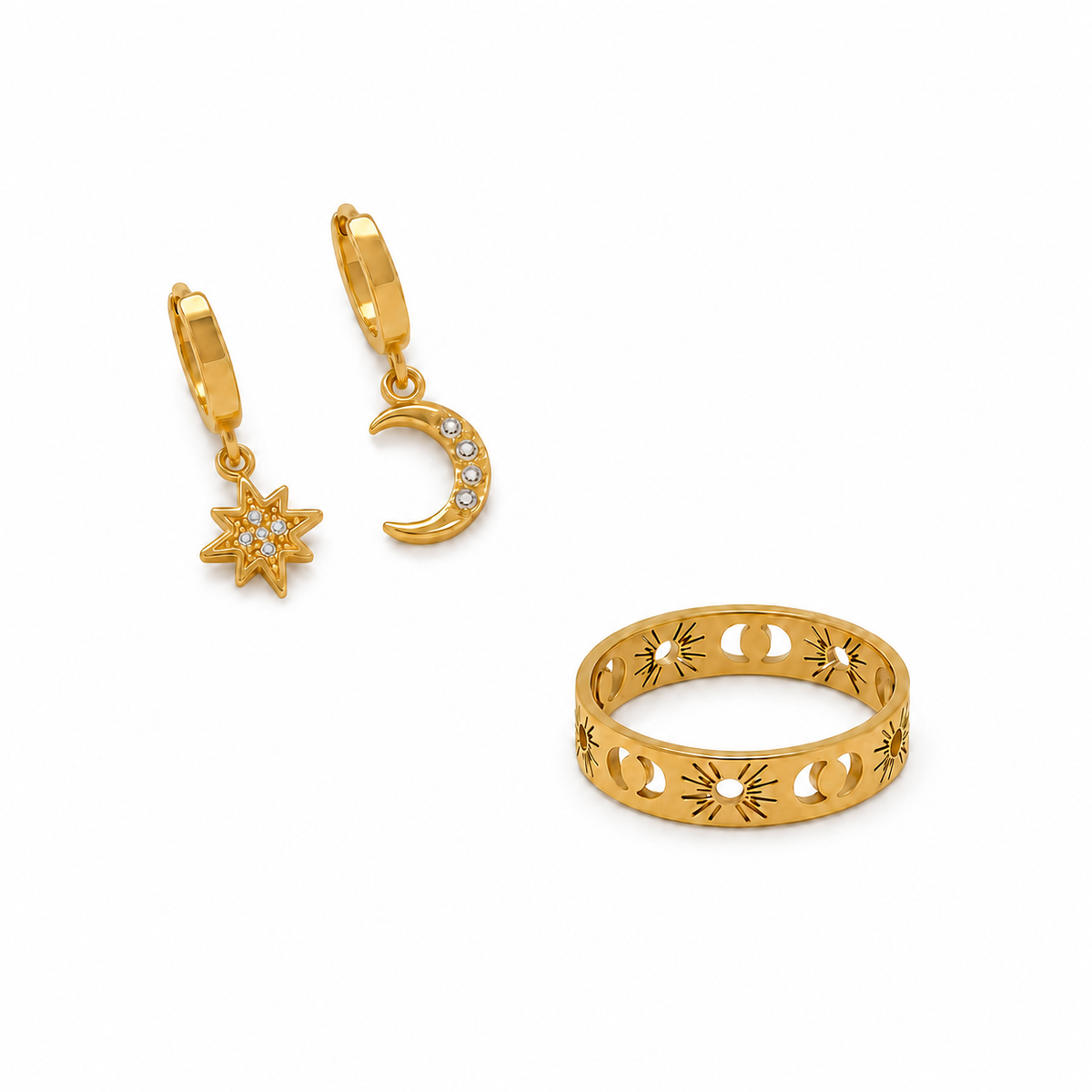 Celestial Set: Star Earrings & Sun and Moon Ring Amiees