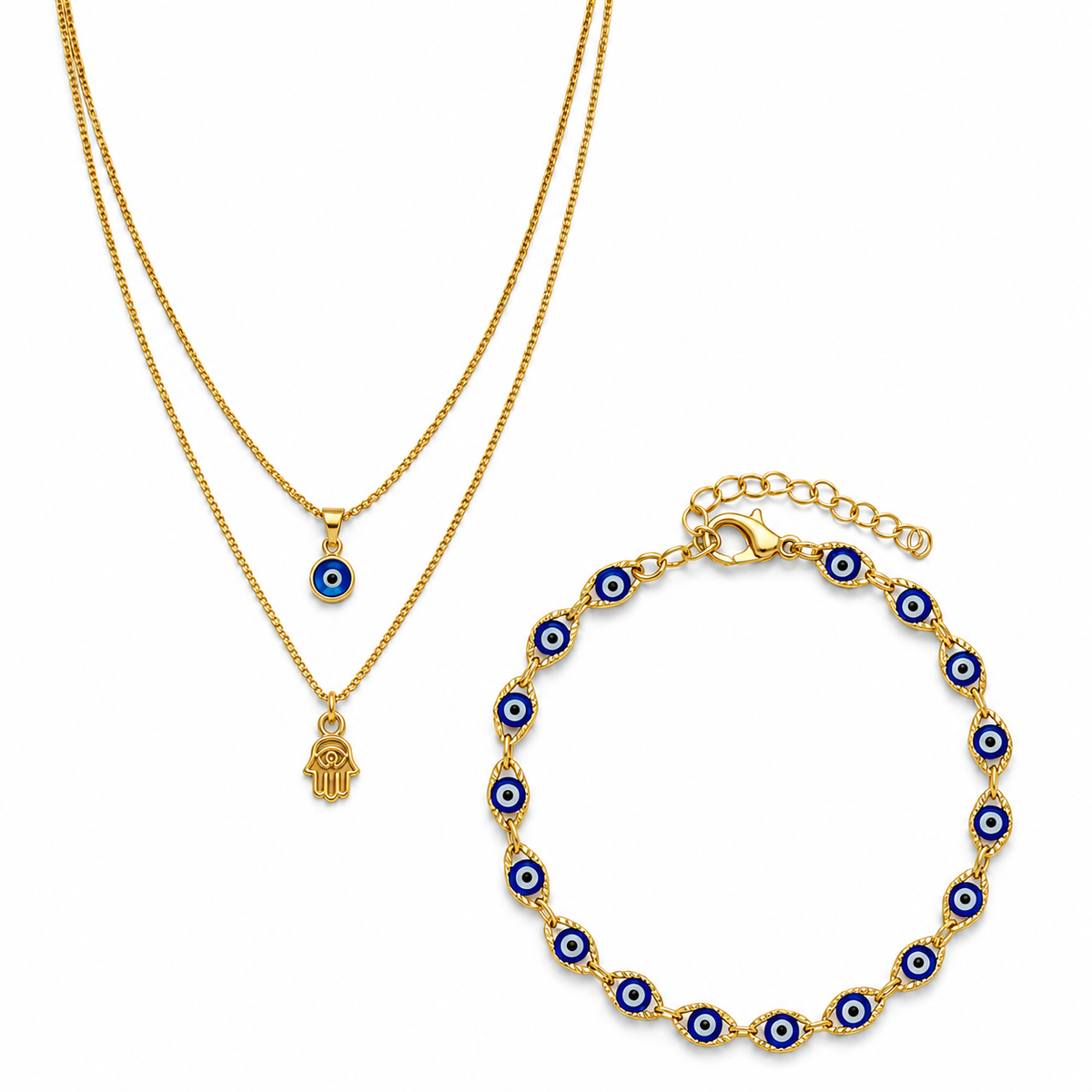 Protection Set: Evil Eye Bracelet & Hamsa Necklace Set Amiees