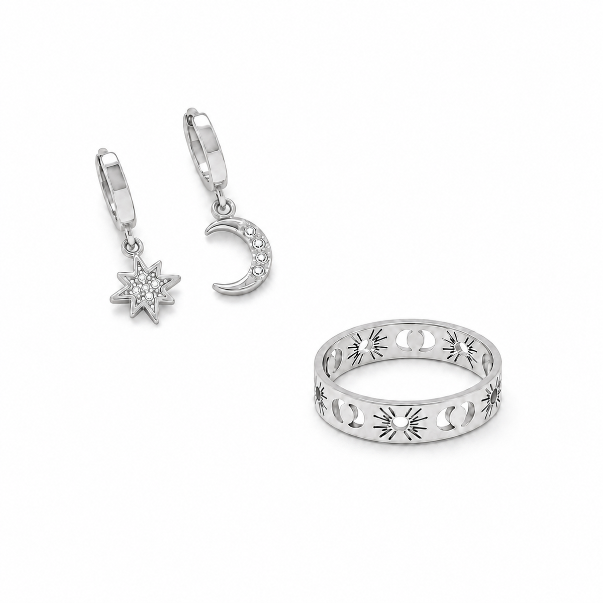 Celestial Set: Star Earrings & Sun and Moon Ring Amiees