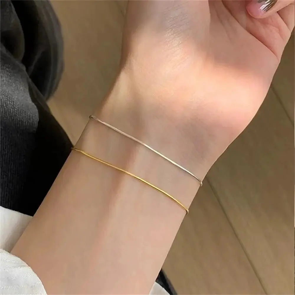 New Ultra-fine Stainless Steel Snake Chain Bracelet Gold Color Simple Bracelet For Women INS Fashion Jewelry Accessories Amiees