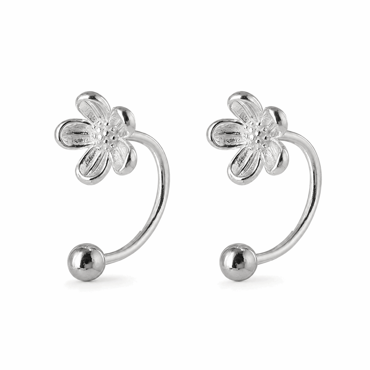 Silver Flower Ear Jacket Earrings Amiees
