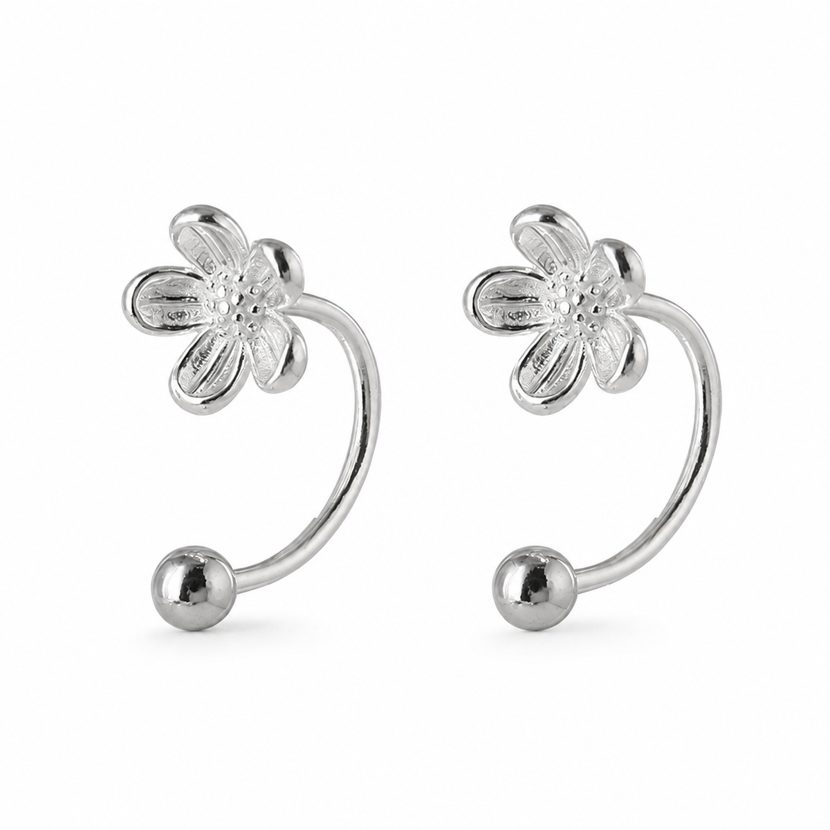 Silver Flower Ear Jacket Earrings Amiees