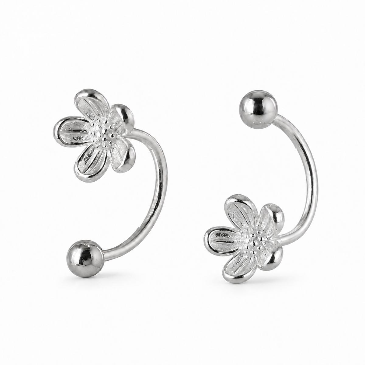 Silver Flower Ear Jacket Earrings Amiees