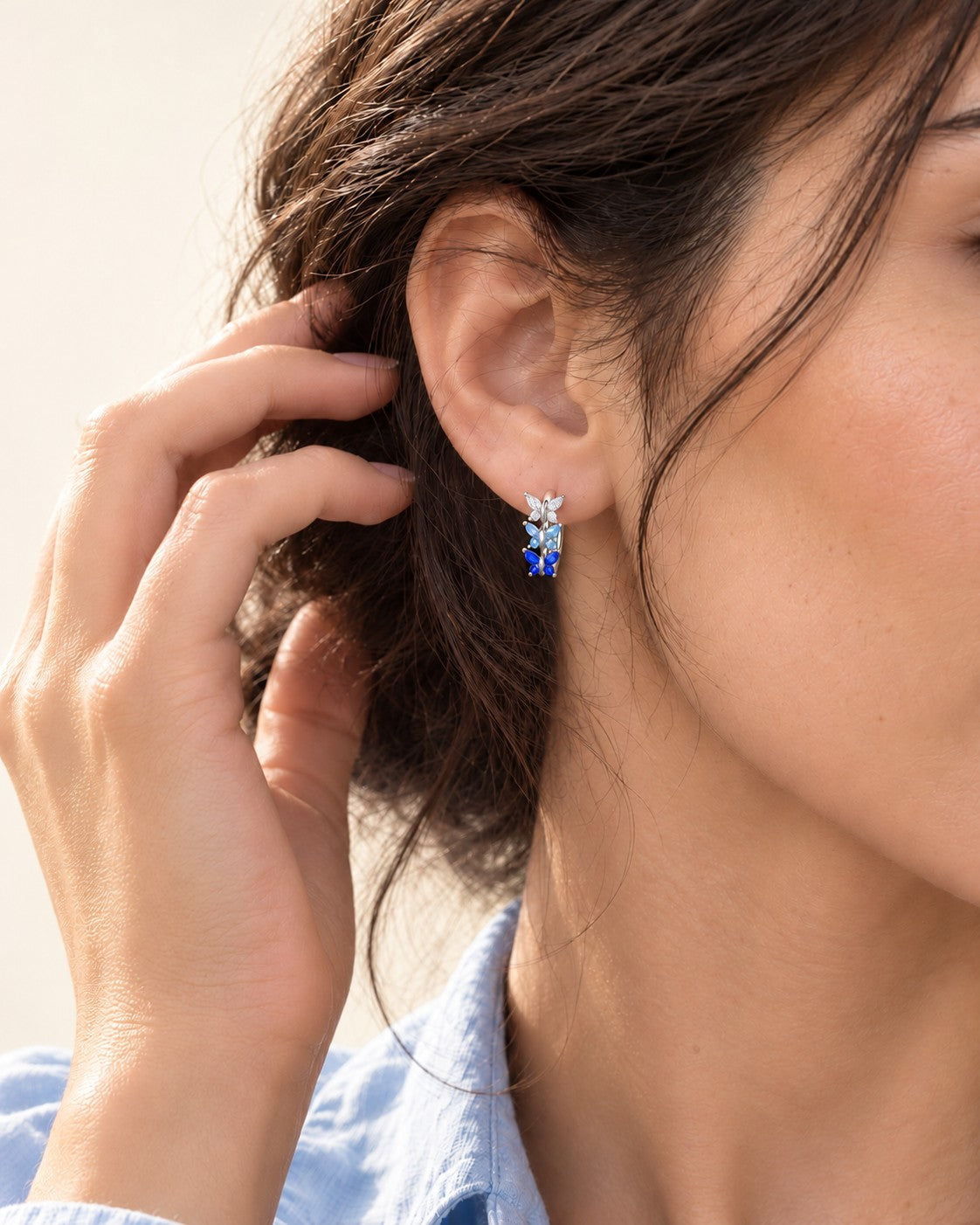 Blue Butterfly Huggie Earrings
