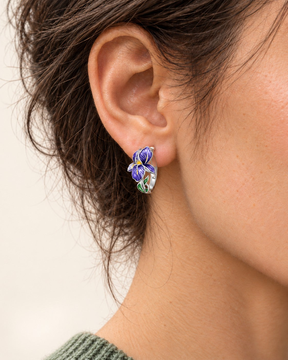 Purple Iris Huggie Earrings