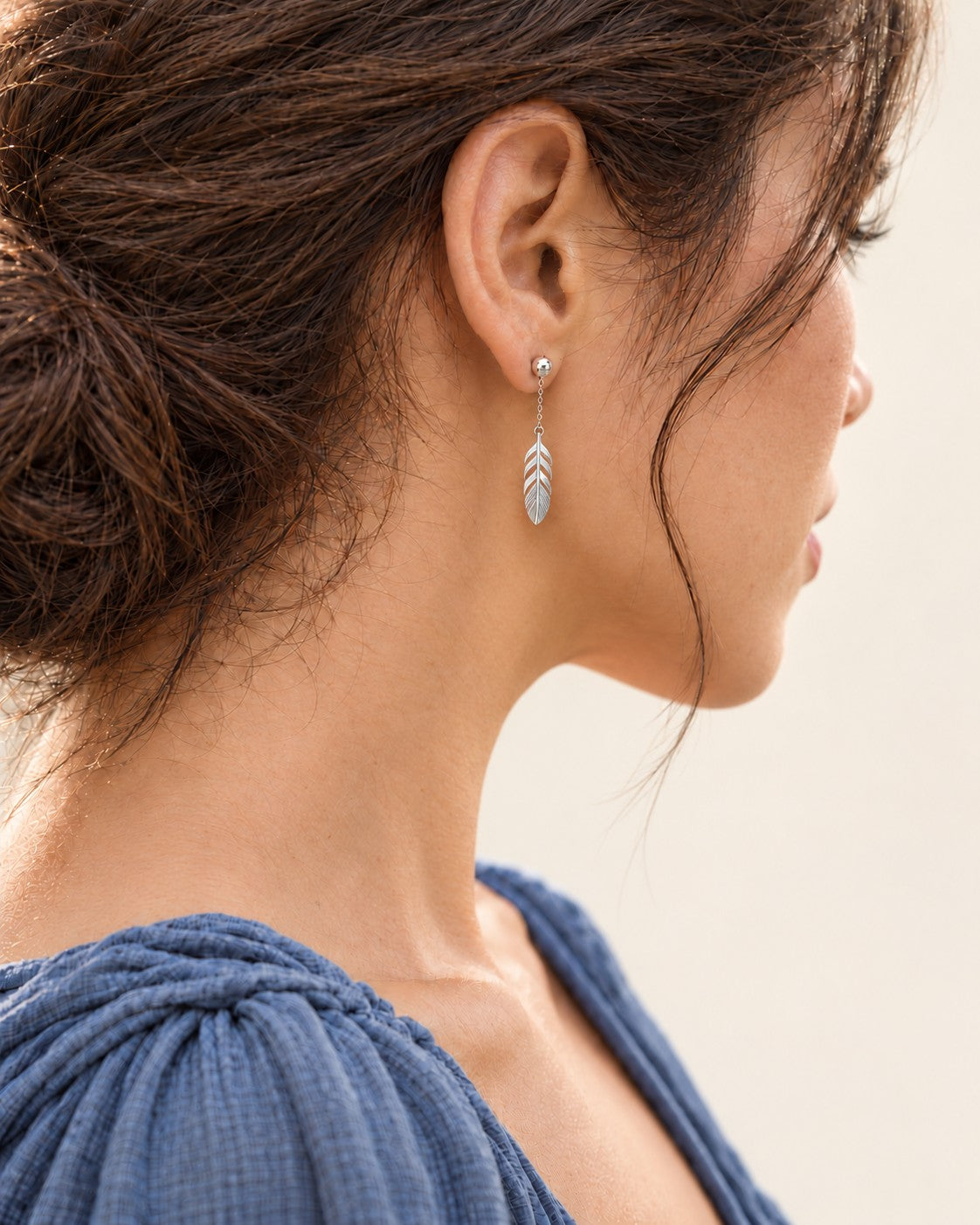 Silver Feather Drop Earrings